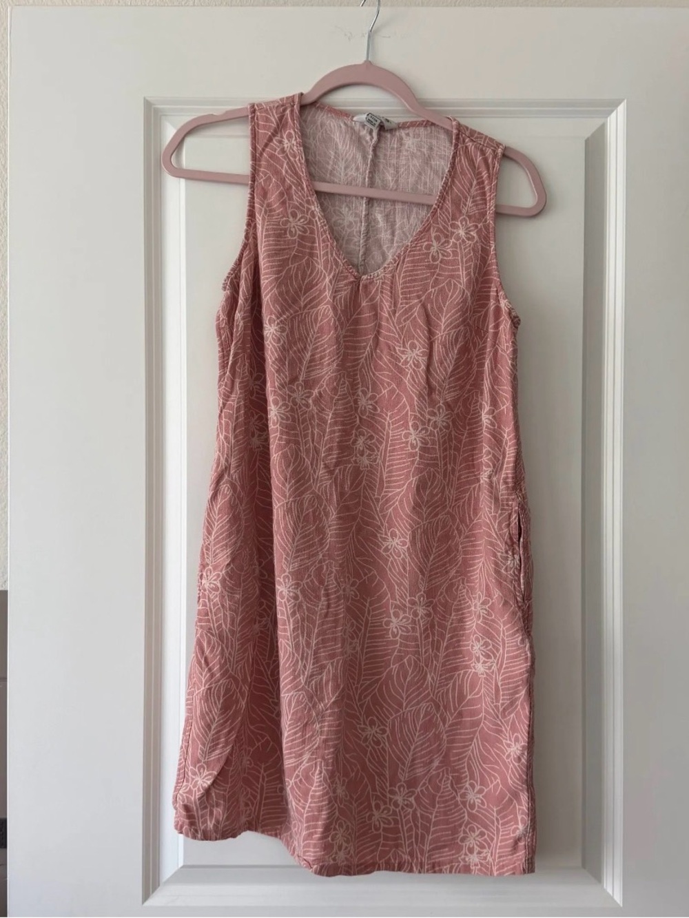 Orvis Sleeveless Pink Floral Linen-Blend Dress